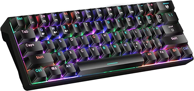 68 Keys Blue White Mechanical Gaming Keyboard 60% Keyboard Anti-Ghosting  Type-C USB Wired and Wireless Bluetooth Connection mode LED Backlit Keyboard  for Computer PC Laptop (Blue Switch) (Blue White) 