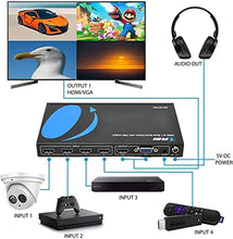 Load image into Gallery viewer, Orei Quad Multi HDMI Viewer 4 in 1 Out HDMI Switcher 4 Ports Seamless Switcher and IR Remote Support 4K @ 30Hz 1080P for PS4/PC/DVD/Security Camera, HDMI Switch VGA Output - HDS-401MV
