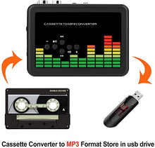Load image into Gallery viewer, USB Cassette to MP3 Converter, Portable Walkman Cassette Audio Music Player Tape-to-MP3 Converter with Earphones, Volume Control, No PC Required (Black)