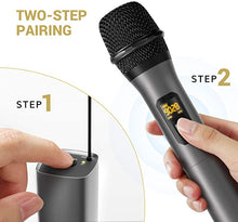 Load image into Gallery viewer, Wireless Microphone, TONOR UHF Dual Cordless Metal Dynamic Mic System with Rechargeable Receiver, for Karaoke Singing, Wedding, DJ, Party, Speech, Church, Class Use, 200ft (TW-630)