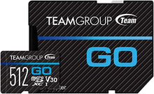 Load image into Gallery viewer, TEAMGROUP GO Card 512GB Micro SDXC UHS-I U3 V30 4K for GoPro & Action Cameras High Speed Flash Memory Card with Adapter for Outdoor, Sports, 4K Shooting TGUSDX512GU303