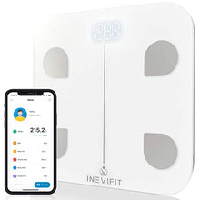 Load image into Gallery viewer, INEVIFIT Smart Body Fat Scale, Highly Accurate Bluetooth Digital Bathroom Body Composition Analyzer, Measures Weight, Body Fat, Water, Muscle, Visceral Fat & Bone Mass for Unlimited Users (White)