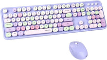 Load image into Gallery viewer, UBOTIE Colorful Computer Wireless Keyboard Mouse Combos, Typewriter Flexible Keys Office Full-Sized Keyboard, 2.4GHz Dropout-Free Connection and Optical Mouse (Purple-Colorful)