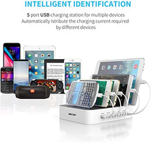Load image into Gallery viewer, Charging Station for Multiple Devices, MSTJRY 5 Port Multi USB Charger Station with Power Switch Compatible with iPhone iPad Cell Phone Tablets (White, 5 Mixed Short Cables Included)