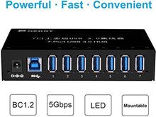 Load image into Gallery viewer, GEKRY USB 3.0 Hub, Metal Case Mountable 7-Port Powered USB Hub 3.0 with 12V/3A AC Adapter-Type A