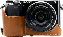 Load image into Gallery viewer, MegaGear "Ever Ready" Leather Camera Case û Easy to Install, Tripod and Peripheral Friendly Accessory û Compatible with Sony Alpha A6000, A6300 (Light Brown)