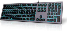 Load image into Gallery viewer, POWZAN Aluminum Quiet Wired Keyboard Backlit- Slim Chiclet Keyboard Compatible with Apple iMac, MacBook, Mac and PC, USB Keyboard Numeric Keypad RGB Lighted Key - Space Gray