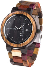 Load image into Gallery viewer, Men Wooden Watches Colorful Bamboo Watches Week & Date Display Quartz Couples Watches Handmade Casual Multifunction Wood Wristwatch for Men