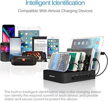 Load image into Gallery viewer, Charging Station for Multiple Devices, MSTJRY USB Charging Station Dock Switch Cell Phone 5 Port Charging Station, Compatible with iPhone iPad Cell Phone Tablets (Black, 5 Short Cables Included)