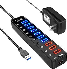 Load image into Gallery viewer, Powered USB 3.0 Hub, Atolla USB 3.0 Data Hub 11 Ports - 7 USB 3.0 Data Ports + 4 Smart Charging Port with Individual On/Off Switches and 12V/4A Power Adapter USB Hub 3.0 Splitter