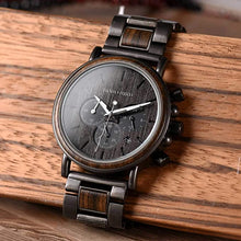 Load image into Gallery viewer, Mens Wooden Watches Business Casual Wristwatches Stylish Ebony Wood & Stainless Steel Combined Chronograph