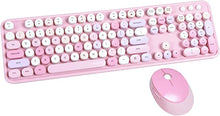 Load image into Gallery viewer, UBOTIE Colorful Computer Wireless Keyboard Mice Combo, Retro Typewriter Flexible Keys Office Full-Sized Keyboard, 2.4GHz Dropout-Free Connection and Optical Mouse (Pink-Colorful)