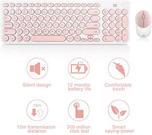 Load image into Gallery viewer, Wireless Keyboard and Mouse Combo, FD iK6630 2.4GHz Cordless Cute Round Key Set Whisper-Quiet Slim Combo for Laptop, Computer,TV and Mac (Salmon Pink & White)