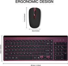 Load image into Gallery viewer, Wireless Keyboard Mouse Combo, cimetech Compact Full Size Wireless Keyboard and Mouse Set 2.4G Ultra-Thin Sleek Design for Windows, Computer, Desktop, PC, Notebook - (Wine red)