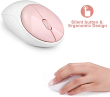 Load image into Gallery viewer, Wireless Keyboard and Mouse Combo, FD iK6630 2.4GHz Cordless Cute Round Key Set Whisper-Quiet Slim Combo for Laptop, Computer,TV and Mac (Salmon Pink & White)