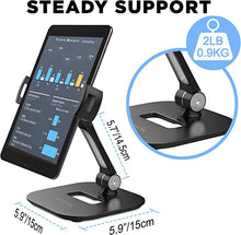 Load image into Gallery viewer, AboveTEK Stylish Aluminum Tablet Stand, iPad Stand, Folding 360? Swivel iPad iPhone Desk Mount Holder fits 4-11" Tablets/Smartphones for Kitchen Bedside Office POS Showroom Gifts for Family(Black)