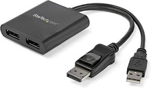 Load image into Gallery viewer, StarTech.com 2-Port Multi Monitor Adapter - DisplayPort 1.2 MST Hub - Dual 4K 30Hz or 1080p - USB Bus Powered - Video Splitter for Extended Desktop Mode on Windows PCs Only - DP to 2x DP (MSTDP122DP)