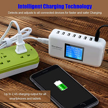 Load image into Gallery viewer, Multiple USB Charger, 60W/12A 8-Port Desktop Charger Charging Station Multi Port Travel Fast Wall Charger Hub with LCD for Smart Phones, Tablet and More (White)