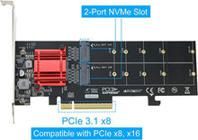 Load image into Gallery viewer, Dual NVMe PCIe Adapter, RIITOP M.2 NVMe SSD to PCI-e 3.1 x8/x16 Card Support M.2 (M Key) NVMe SSD 22110/2280/2260/2242/2230