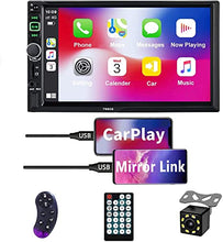 Load image into Gallery viewer, Double Din Car Stereo Audio Receiver Compatible with Carplay and Android Auto, 7-Inch HD Touchscreen with Voice Control, Mirror Link, Backup Camera, Steering Wheel, Bluetooth, AM/FM, USB/TF/AUX Port