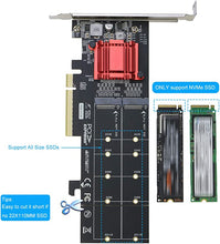Load image into Gallery viewer, Dual NVMe PCIe Adapter, RIITOP M.2 NVMe SSD to PCI-e 3.1 x8/x16 Card Support M.2 (M Key) NVMe SSD 22110/2280/2260/2242/2230