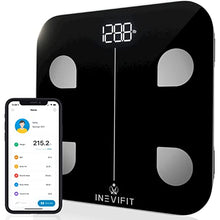 Load image into Gallery viewer, INEVIFIT Smart Body Fat Scale, Highly Accurate Bluetooth Digital Bathroom Body Composition Analyzer, Measures Weight, Body Fat, Water, Muscle, Visceral Fat & Bone Mass for Unlimited Users (Black)