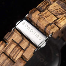 Load image into Gallery viewer, BOBO BIRD Week and Date Multi-Functional Display Men's Zebra Wooden Quartz Watch Lightweight Handmade Casual Wristwatches with Gift Box