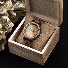 Load image into Gallery viewer, BOBO BIRD Week and Date Multi-Functional Display Men's Zebra Wooden Quartz Watch Lightweight Handmade Casual Wristwatches with Gift Box