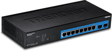 Load image into Gallery viewer, TRENDnet 10-Port Gigabit Web Smart Switch, 20 Gbps Switching Capacity, 8 x RJ-45 Ports, 2 x SFP, Slots, VLAN, QoS, LACP, IPv6 Support, Fanless, Rack Mountable, Lifetime Protection, TEG-082WS Black