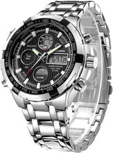 Load image into Gallery viewer, GOLDEN HOUR Luxury Stainless Steel Analog Digital Watches for Men Male Outdoor Sport Waterproof Big Heavy Wristwatch