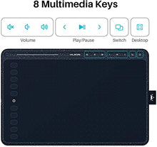 Load image into Gallery viewer, 2020 HUION HS611 Graphics Drawing Tablet Android Supported Pen Tablet Tilt Function Battery-Free Stylus 8192 Pen Pressure with 8 Multimedia Keys 10 Express Keys and Touch Strip(Starry Blue)