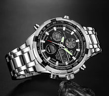 Load image into Gallery viewer, GOLDEN HOUR Luxury Stainless Steel Analog Digital Watches for Men Male Outdoor Sport Waterproof Big Heavy Wristwatch