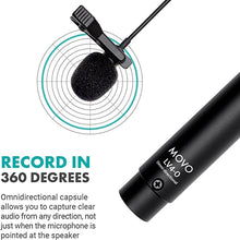 Load image into Gallery viewer, Movo LV4-O Phantom Power Omnidirectional XLR Lavalier Microphone with Metal Lapel Mic Clip and Windscreen - Great External Lav Mic for Filming, Podcast, Livestream, Interviews, or YouTube Recording