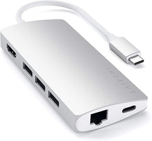 Load image into Gallery viewer, Satechi Aluminum Multi-Port Adapter V2-4K HDMI (60Hz), Gigabit Ethernet, USB-C Pass-Through, SD/Micro Card Readers, USB 3.0 - Compatible with 2020 MacBook Pro, 2020 MacBook Air (Silver)