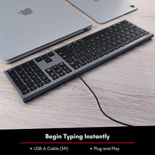 Load image into Gallery viewer, Macally Ultra Slim USB Wired Computer Keyboard - Works as a Windows or Mac Wired Keyboard - Full Size Keyboard with Numeric Keypad & 20 Shortcut Keys - Plug and Play Mac Keyboard - Space Gray