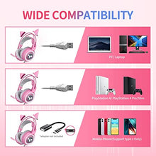 Load image into Gallery viewer, SOMIC G951pink Gaming Headset for PC, PS4, Laptop: 7.1 Virtual Surround Sound Detachable Cat Ear Headphones LED, USB, Lightweight Self-Adjusting Over Ear Headphones for Girlfriend Women