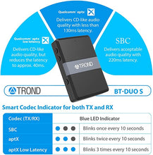 Load image into Gallery viewer, TROND V5.0 Bluetooth Transmitter Receiver for TV to Wireless Headphones, 2-in-1 3.5mm Audio Bluetooth Adapter with Volume Control, RCA Plugs, AptX Low Latency, Dual Link Pairs 2 Devices Simultaneously
