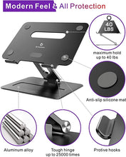 Load image into Gallery viewer, Laptop Stand, brocoon Adjustable Laptop MacBook Stand for Desk, Ergonomic Aluminum Computer Stand with Heat-Vent, Laptop Riser Compatible for 10-17" Laptops