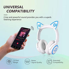Load image into Gallery viewer, MindKoo Bluetooth Headphones, Over-Ear Wireless Headphones, Cat Ear Headphones with 7 Colors LED Light, Foldable, Built-in Microphone and Volume Control for PC/Cell Phones/Kids/Teen/Boys/Girls/Adults