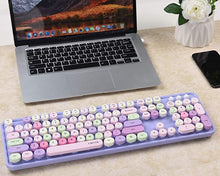Load image into Gallery viewer, UBOTIE Colorful Computer Wireless Keyboard Mouse Combos, Typewriter Flexible Keys Office Full-Sized Keyboard, 2.4GHz Dropout-Free Connection and Optical Mouse (Purple-Colorful)