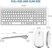 Load image into Gallery viewer, Wireless Keyboard and Mouse - FENIFOX USB Slim 2.4G Wireless Keyboard Mouse Combo Full-Size Ergonomic Compact with Number Pad for Laptop PC Computer Windows mac- Silver White