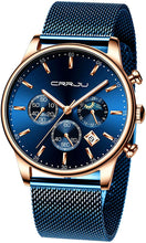 Load image into Gallery viewer, CRRJU Men's Watches Auto Date Chronograph Watch Men Sports Watches Waterproof 30M Full Steel Quartz with Mesh Strap