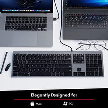 Load image into Gallery viewer, Macally Ultra Slim USB Wired Computer Keyboard - Works as a Windows or Mac Wired Keyboard - Full Size Keyboard with Numeric Keypad & 20 Shortcut Keys - Plug and Play Mac Keyboard - Space Gray