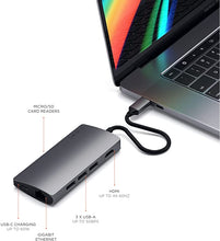 Load image into Gallery viewer, Satechi Aluminum Multi-Port Adapter V2 - 4K HDMI (60Hz), Gigabit Ethernet, USB-C Charging, SD/Micro Card Readers, USB 3.0 - Compatible with 2020 MacBook Air, 2020 MacBook Pro (Space Gray)