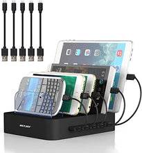 Load image into Gallery viewer, Charging Station for Multiple Devices, MSTJRY USB Charging Station Dock Switch Cell Phone 5 Port Charging Station, Compatible with iPhone iPad Cell Phone Tablets (Black, 5 Short Cables Included)
