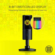 Load image into Gallery viewer, Razer Seiren Emote Streaming Microphone: 8-bit Emoticon LED Display, Stream Reactive Emoticons, Hypercardioid Condenser Mic, Built-in Shock Mount, Height & Angle Adjustable Stand, Classic Black