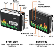 Load image into Gallery viewer, USB Cassette to MP3 Converter, Portable Walkman Cassette Audio Music Player Tape-to-MP3 Converter with Earphones, Volume Control, No PC Required (Black)