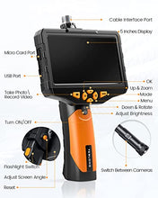 Load image into Gallery viewer, Teslong Dual Lens Inspection Camera with Light, Digital Industrial Borescope, Video Endoscope, Scope Camera, 5" IPS Screen, 16.4ft Flexible Probe, 1080p, Tool for Home, Pipe, Automotive (Waterproof)
