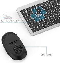Load image into Gallery viewer, Wireless Keyboard and Mouse Combo - seenda Full Size Slim Thin Wireless Keyboard Mouse with On/Off Switch on Both Keyboard and Mouse - (Black and Silver)