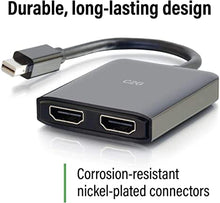 Load image into Gallery viewer, C2G Mini Display Port to HDMI Monitor Splitter, 4K, 2 Port, USB Powered, MST, Not Compatible with Mac OS, Cables to Go 54292, Black